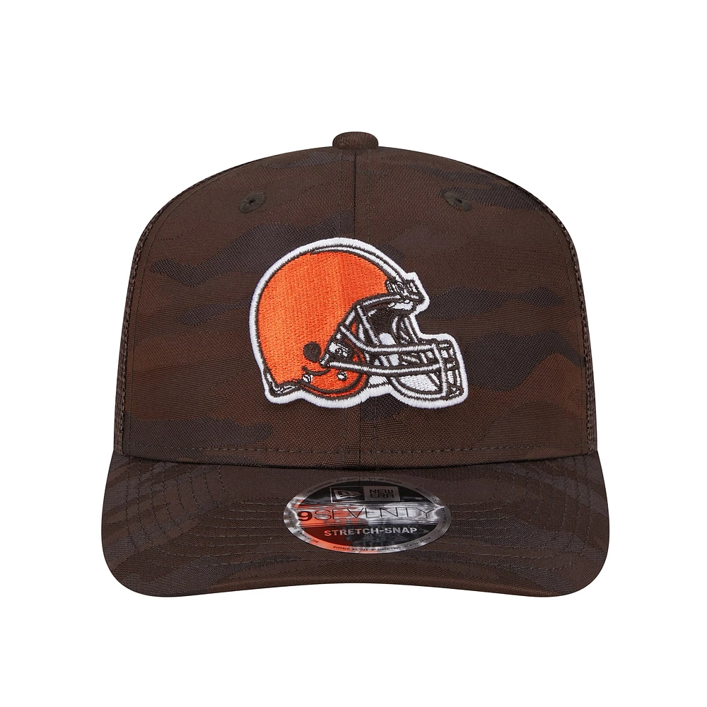 Men's New Era Brown Cleveland Browns Adventure Camo Trucker 9SEVENTY Stretch-Snap Adjustable Hat