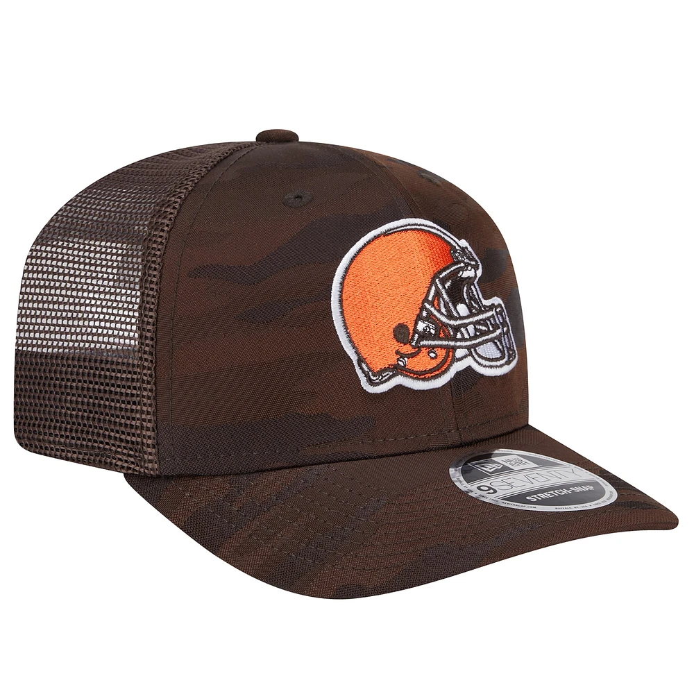 Men's New Era Brown Cleveland Browns Adventure Camo Trucker 9SEVENTY Stretch-Snap Adjustable Hat