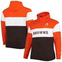 Men's New Era Brown Cleveland Browns Big & Tall Throwback Colorblock Raglan Pullover Hoodie