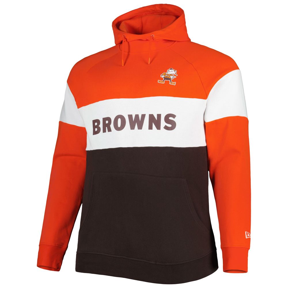 Men's New Era Brown Cleveland Browns Big & Tall Throwback Colorblock Raglan Pullover Hoodie