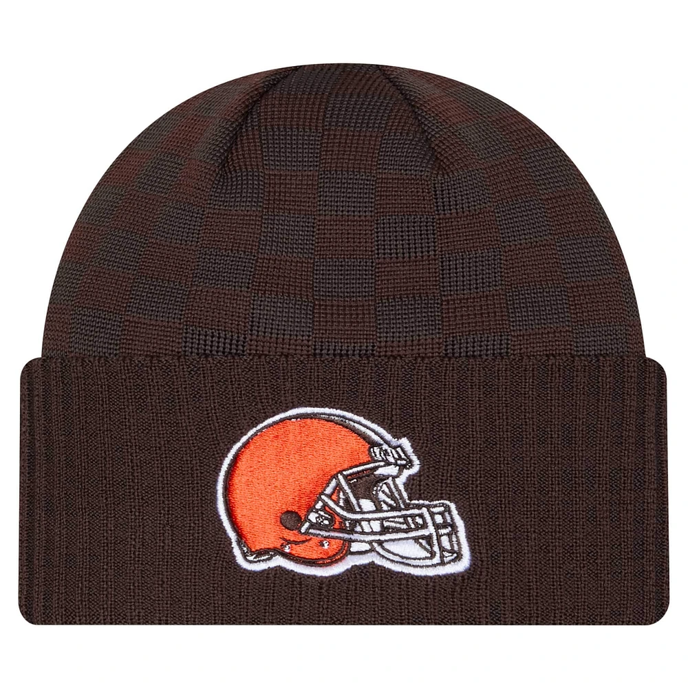 Bonnet en tricot à revers à carreaux Cleveland Browns de New Era pour homme