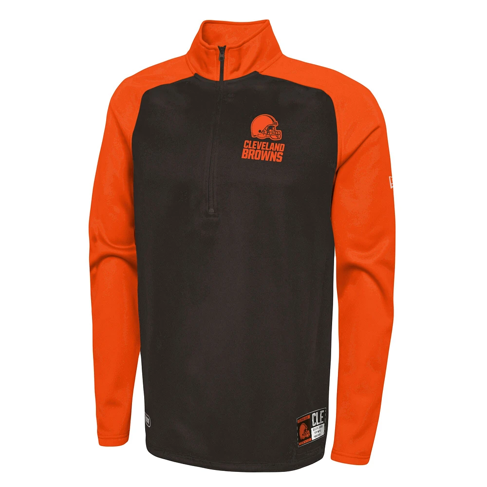 Men's New Era Brown Cleveland Browns Combine Authentic O-Line Raglan Half-Zip Jacket