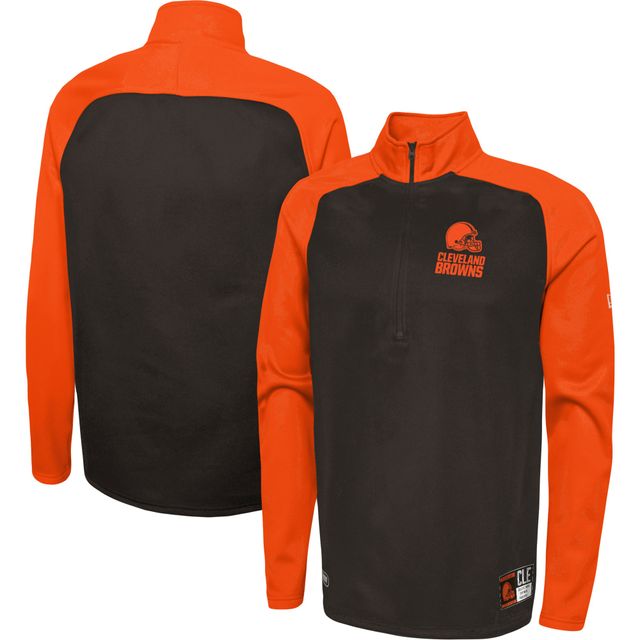 Veste à demi-glissière raglan pour homme New Era Brown Cleveland Browns Combine Authentic O-Line