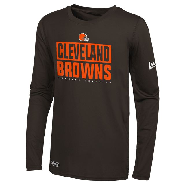 T-shirt à manches longues pour homme New Era Brown Cleveland Browns Combine Authentic Offsides