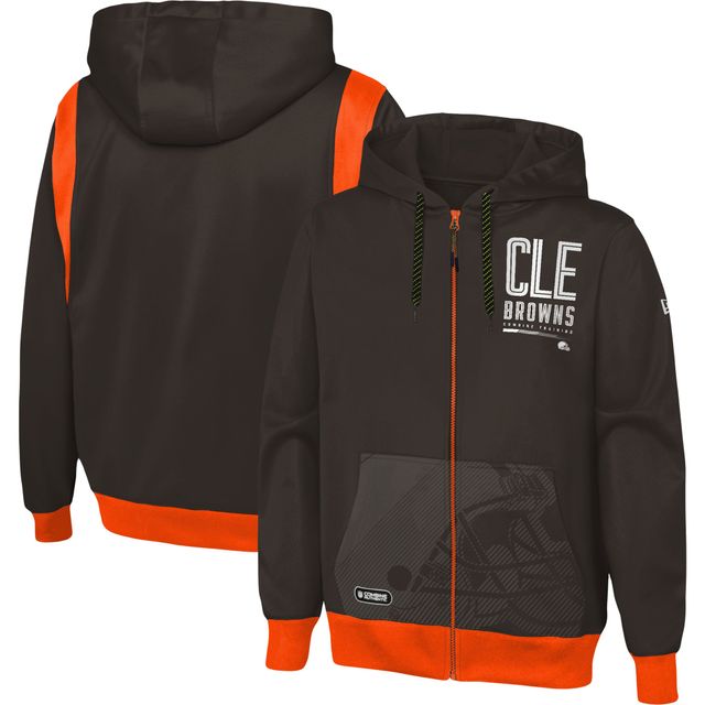 Sweat à capuche et fermeture éclair intégrale pour homme Cleveland Browns Combine Drop Back New Era marron