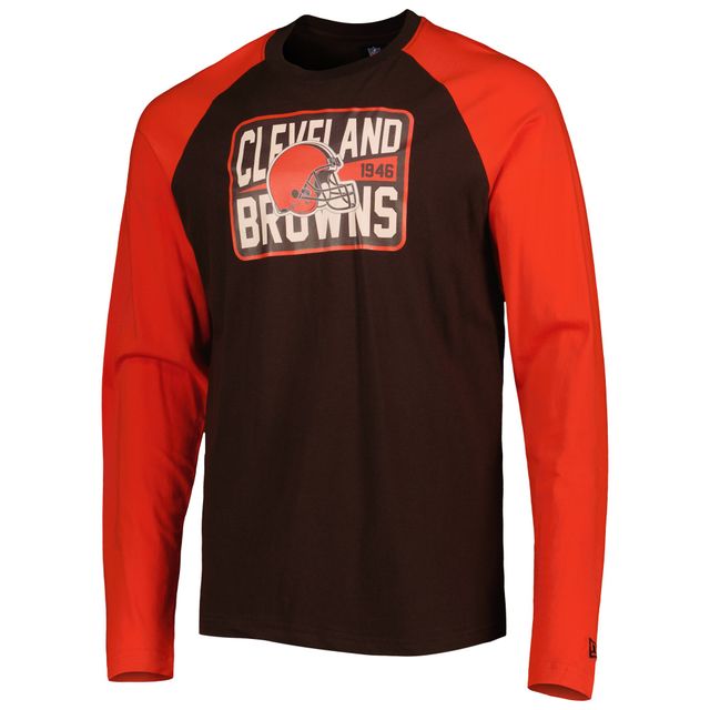 T-shirt à manches longues raglan pour homme Cleveland Browns Current New Era marron