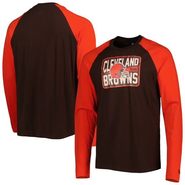 T-shirt à manches longues raglan pour homme Cleveland Browns Current New Era marron