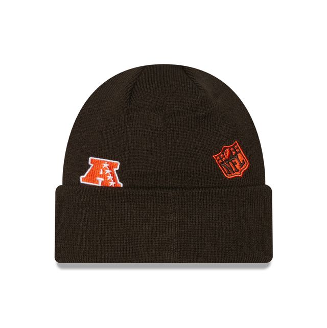 Casquette en tricot à revers pour homme Cleveland Browns Identity New Era - Marron - Bonnet