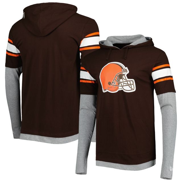 T-shirt à capuche manches longues pour homme Cleveland Browns New Era marron