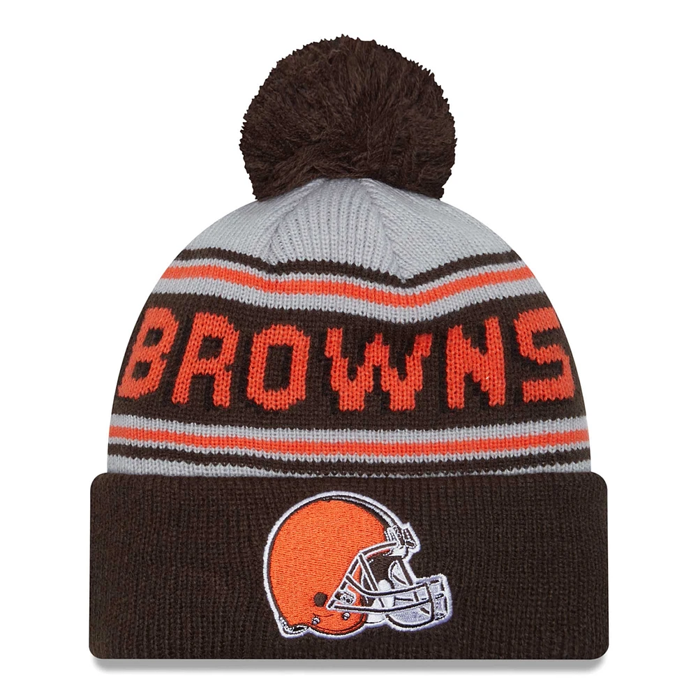 Bonnet en tricot à revers principal Cleveland Browns New Era marron avec pompon pour hommes