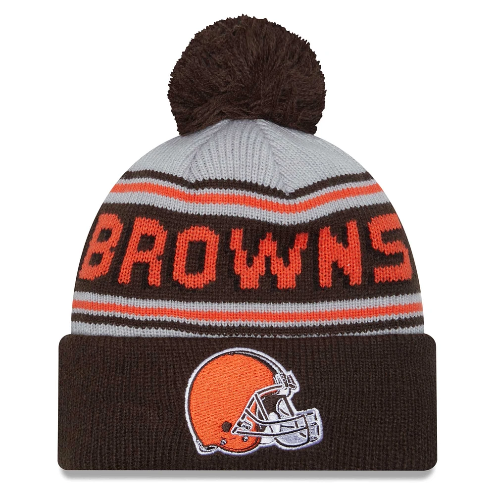 Bonnet en tricot à revers principal Cleveland Browns New Era marron avec pompon pour hommes