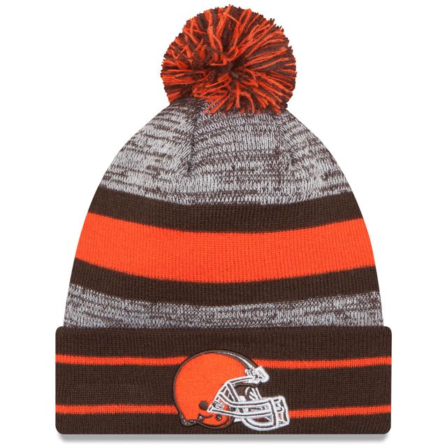 Logo principal des Cleveland Browns New Era pour hommes en marron - Bonnet en tricot à revers avec pompon