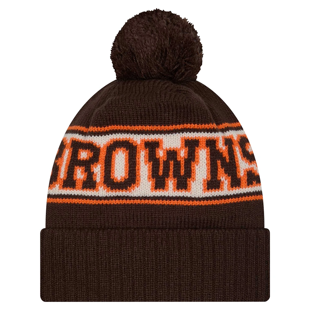 Bonnet en tricot à revers rétro Cleveland Browns de New Era pour homme avec pompon