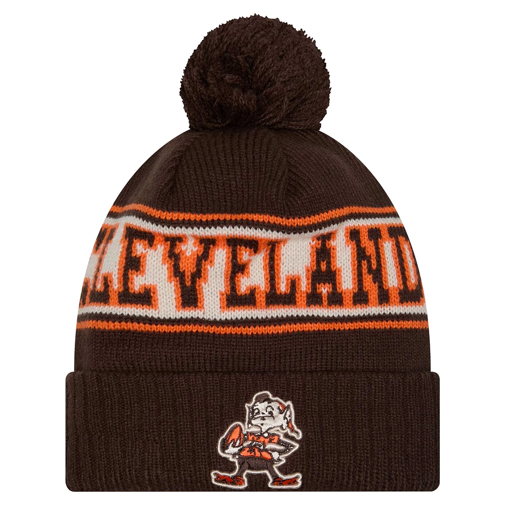 Bonnet en tricot à revers rétro Cleveland Browns de New Era pour homme avec pompon