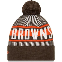 Bonnet en tricot à revers rayé Cleveland Browns New Era marron avec pompon pour hommes