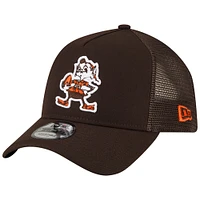 Men's New Era Brown Cleveland Browns Throwback Logo A-Frame Trucker 9FORTY Adjustable Hat