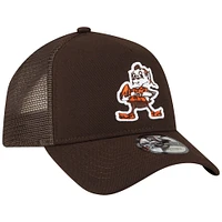 Men's New Era Brown Cleveland Browns Throwback Logo A-Frame Trucker 9FORTY Adjustable Hat