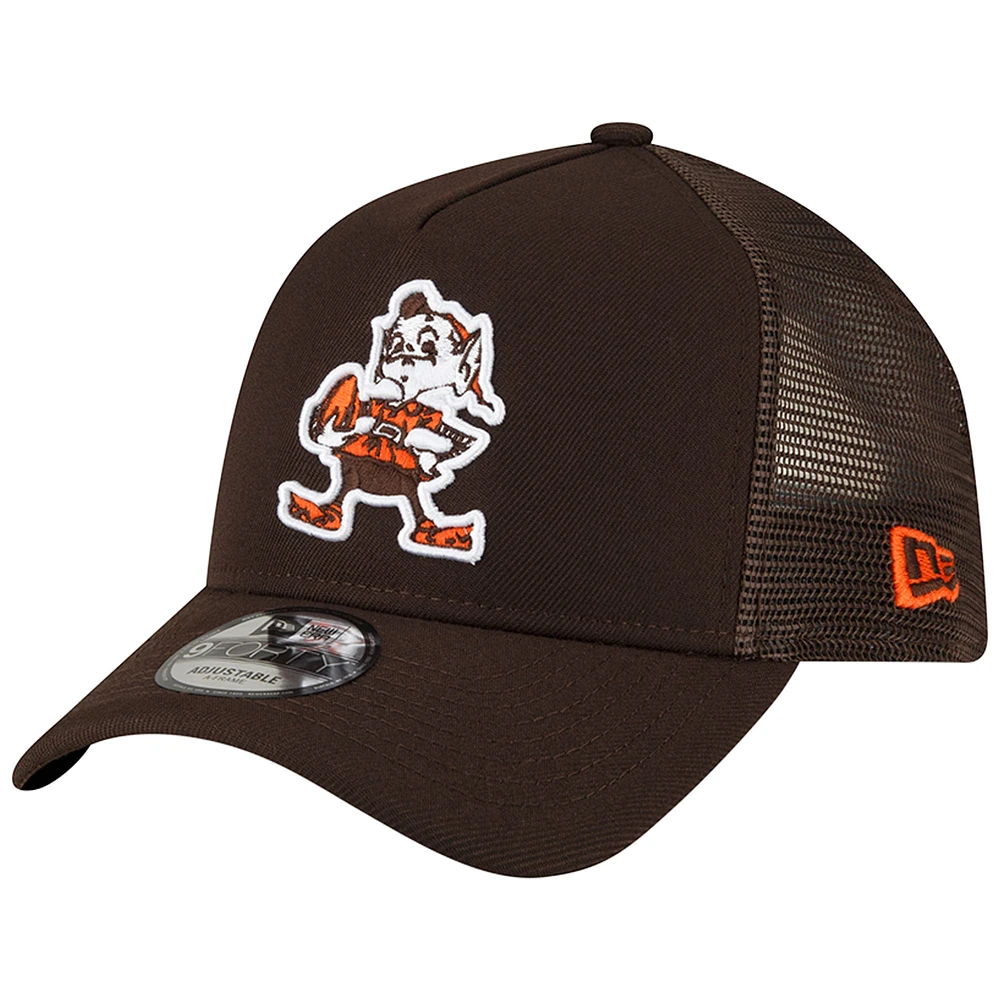 Men's New Era Brown Cleveland Browns Throwback Logo A-Frame Trucker 9FORTY Adjustable Hat