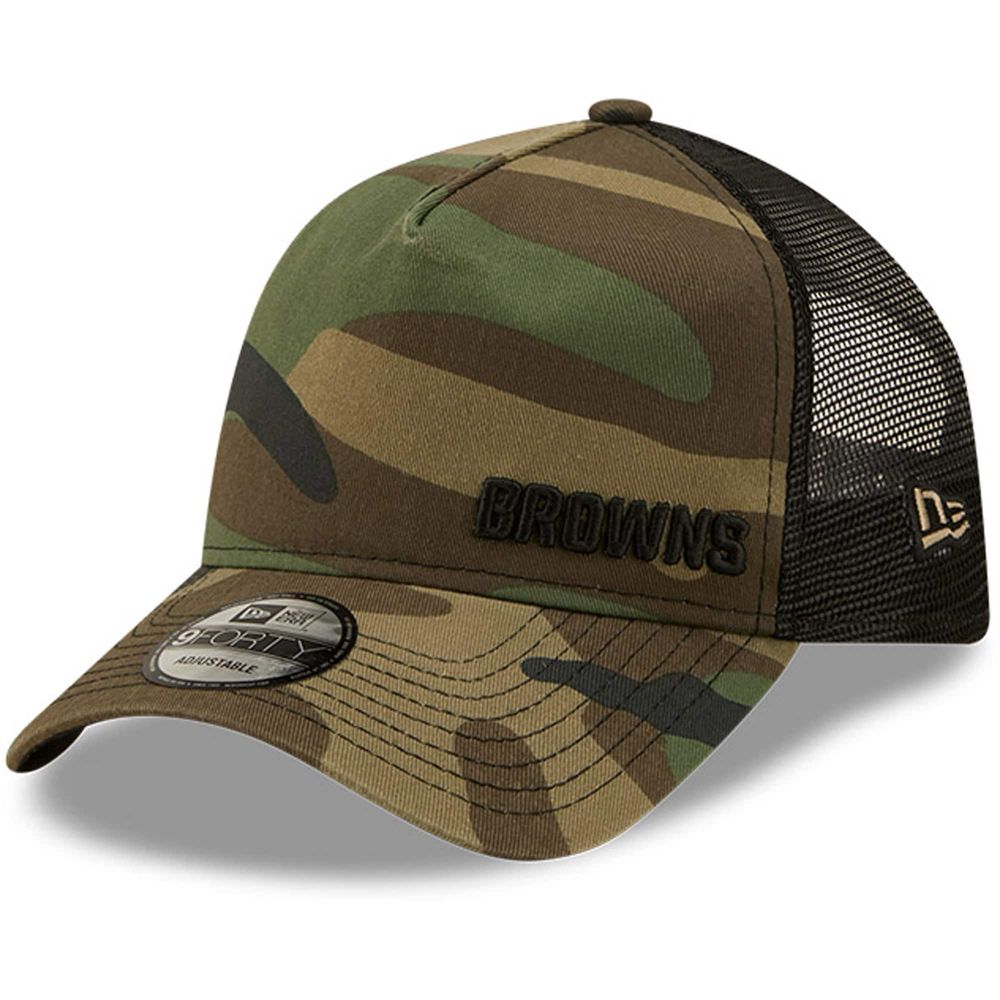 Men's New Era Camo/Black Cleveland Browns Flawless Utility A-Frame Trucker 9FORTY Snapback Hat