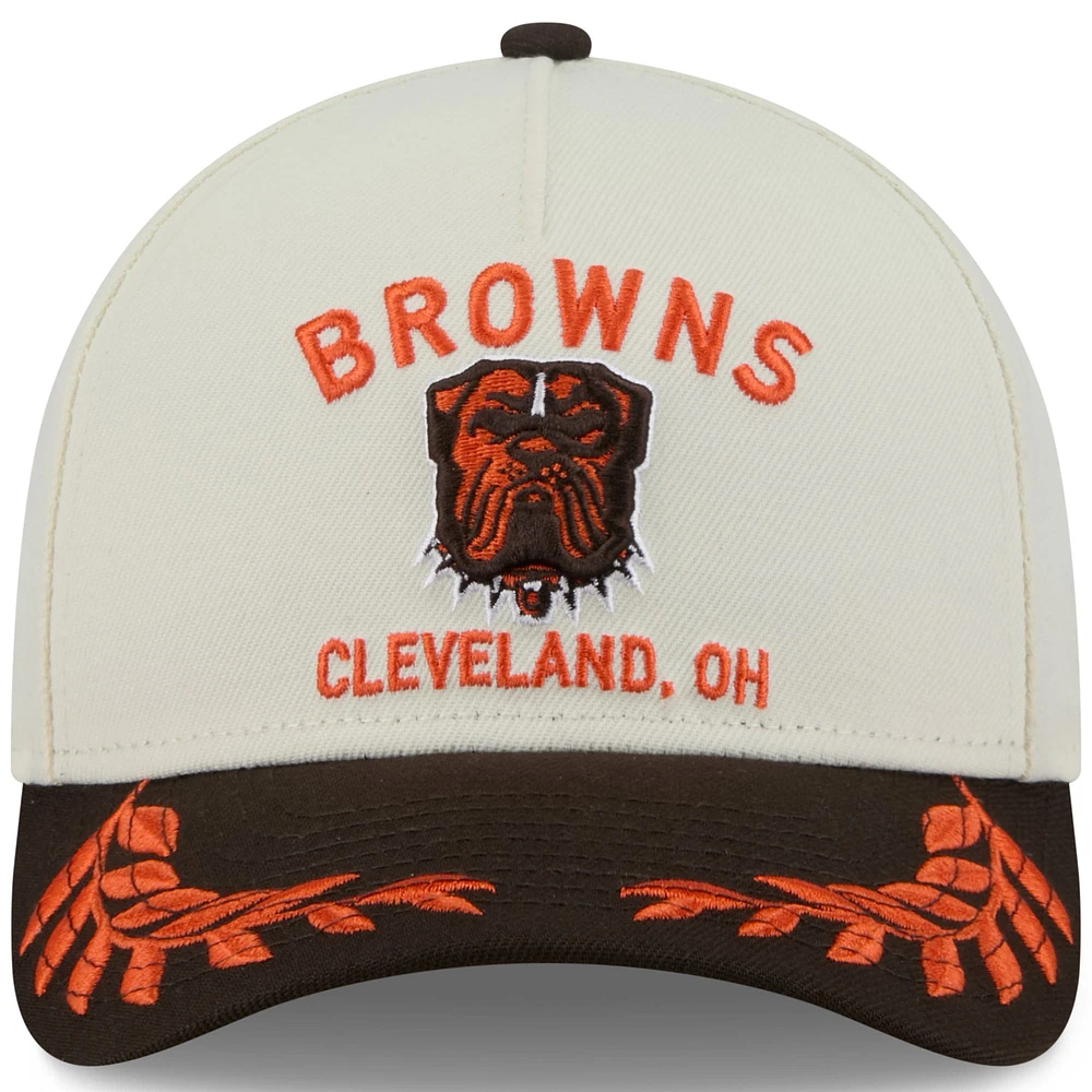 Men's New Era Cream/Brown Cleveland Browns 2025 NFL Draft 9FORTY A-Frame M-Crown Adjustable Hat