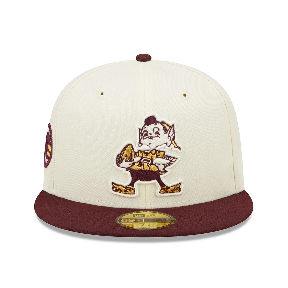 Men's New Era Cream/Maroon Cleveland Browns Gridiron Classics 1946 59FIFTY Fitted Hat