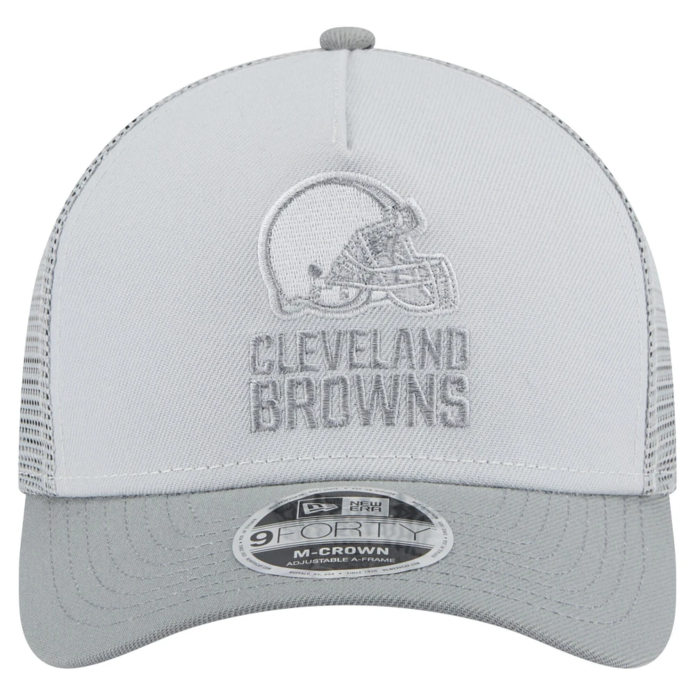 Men's New Era Gray Cleveland Browns Domain 9FORTY A-Frame Trucker Adjustable Hat