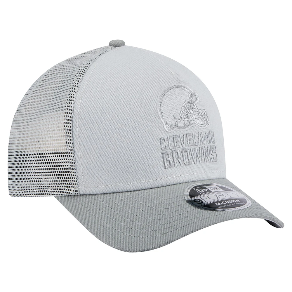 Men's New Era Gray Cleveland Browns Domain 9FORTY A-Frame Trucker Adjustable Hat