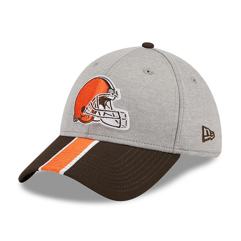 Casquette flexible 39THIRTY rayée Cleveland Browns New Era gris chiné/marron pour hommes