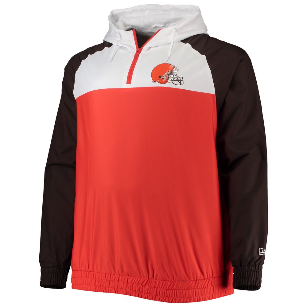 Men's New Era Orange/Brown Cleveland Browns Big & Tall League Raglan Quarter-Zip Hoodie