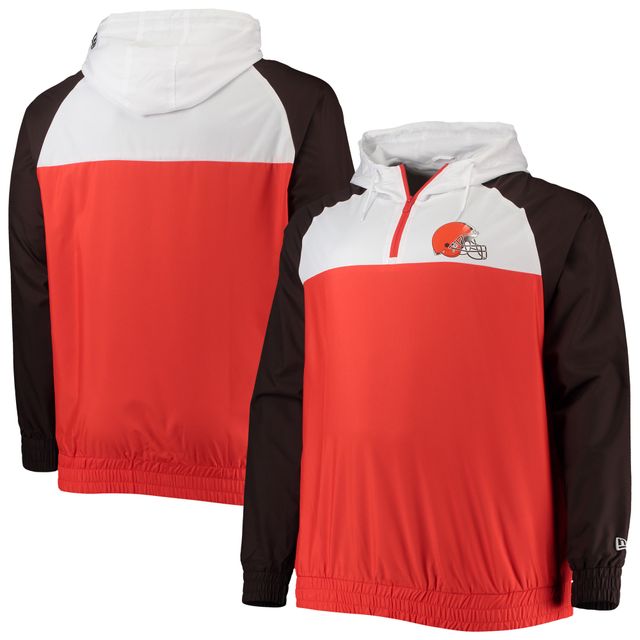 Sweat à capuche et zip raglan Big & Tall League Cleveland Browns New Era orange/marron pour homme