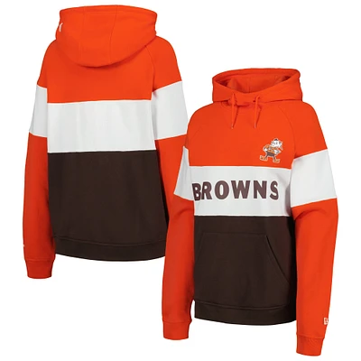 Men's New Era Orange Cleveland Browns Throwback Colorblocked Pullover Hoodie