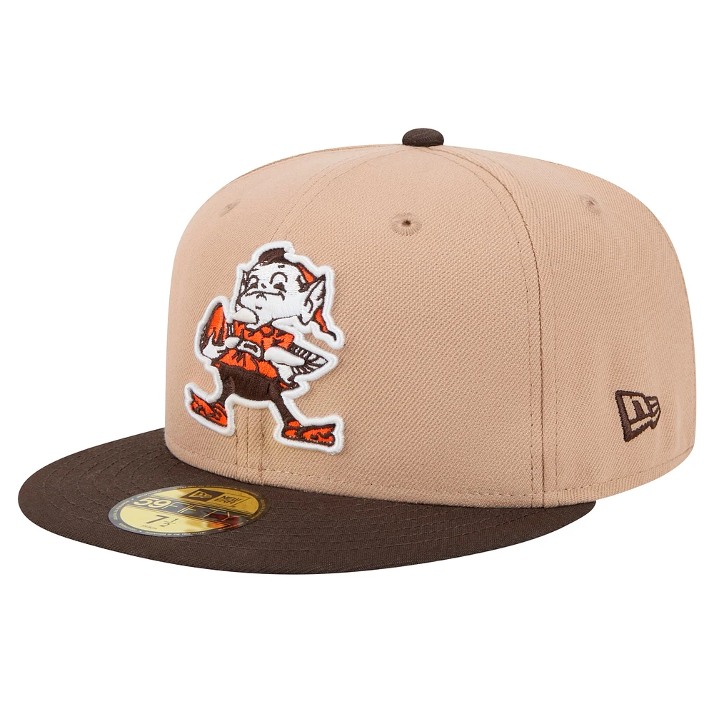 Men's New Era Tan Cleveland Browns  Throwback Logo Main 59FIFTY Fitted Hat