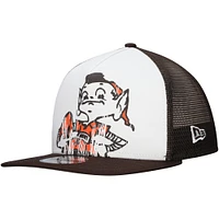 Men's New Era White/Brown Cleveland Browns Distressed 9FIFTY A-Frame Snapback Hat