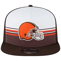 Men's New Era White/Brown Cleveland Browns Striped A-Frame 9FIFTY Trucker Snapback Hat