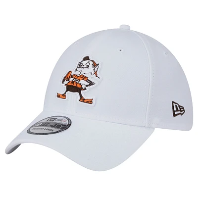 Casquette New Era blanche Cleveland Browns Throwback 39THIRTY Flex pour homme