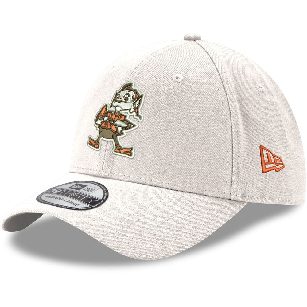 New Era Men's New Era White Cleveland Browns Throwback Logo Iced II  39THIRTY Flex Hat