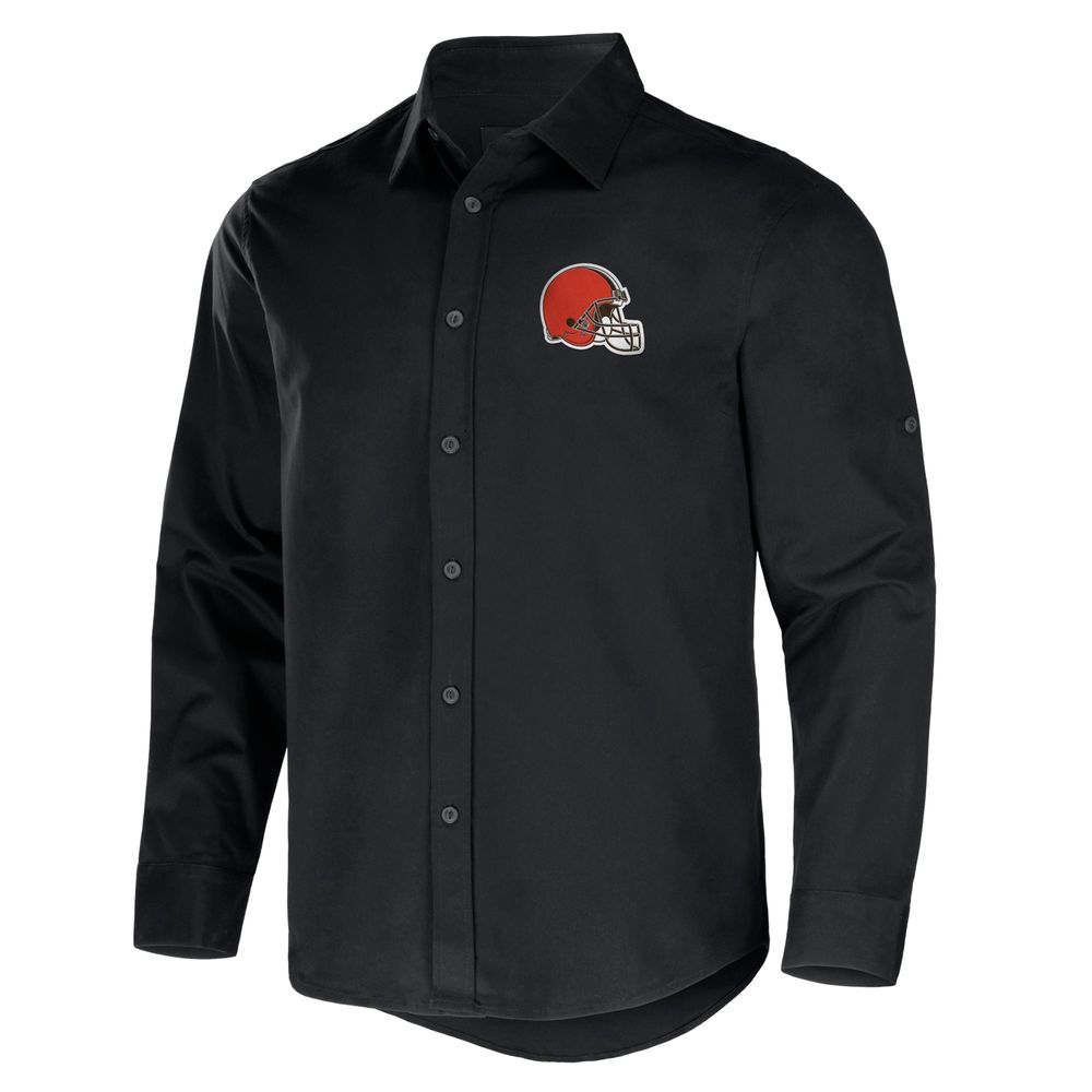 Men's NFL x Darius Rucker Collection by Fanatics Black Cleveland Browns Convertible Twill Long Sleeve Button-Up Shirt