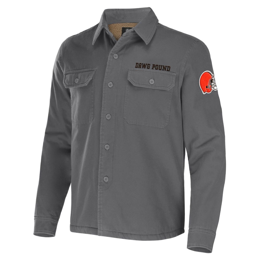 Men's NFL x Darius Rucker Collection by Fanatics Gray Cleveland Browns Canvas Button-Up Shirt Jacket