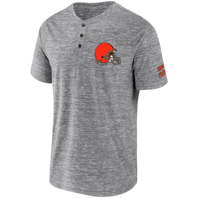 Collection NFL x Darius Rucker pour hommes par Fanatics T-shirt Henley flammé gris chiné des Cleveland Browns