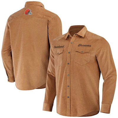 T-shirt à boutons-pression intégral pour homme de la collection NFL x Darius Rucker par Fanatics, couleur tan, Cleveland Browns Western