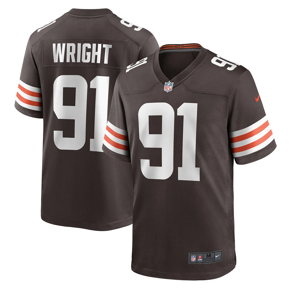 Maillot de match l'équipe Nike Alex Wright marron des Cleveland Browns pour hommes