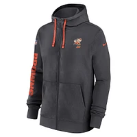 Sweat à capuche entièrement zippé Nike Anthracite Cleveland Browns 2024 Sideline Club pour homme