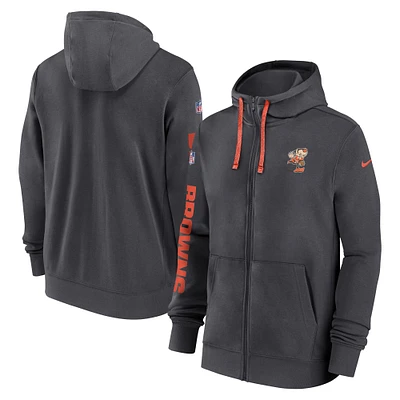 Men's Nike Anthracite Cleveland Browns 2024 Sideline Club Full-Zip Hoodie