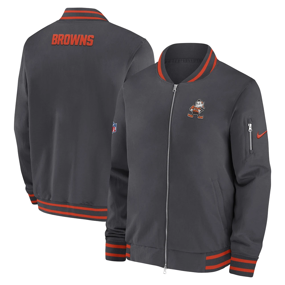 Men's Nike  Anthracite Cleveland Browns Coach Full-Zip Bomber Jacket