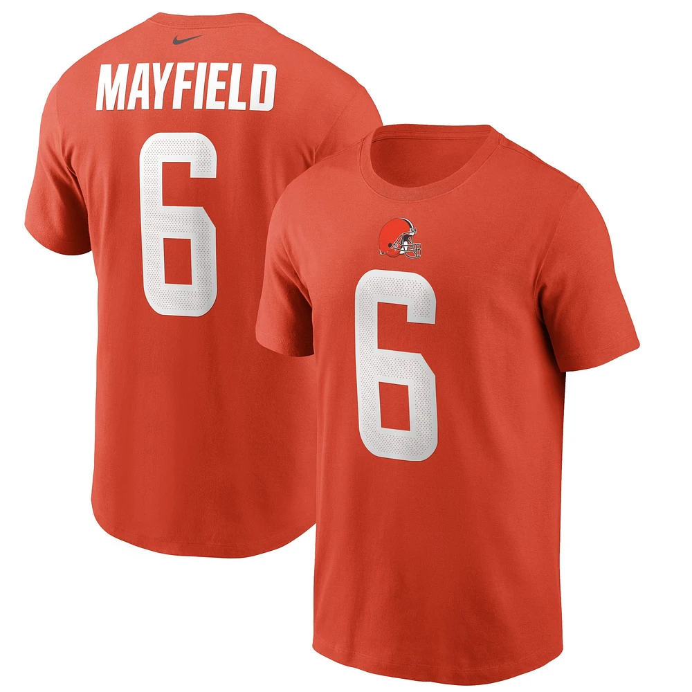 T-shirt Nike Baker Mayfield orange Cleveland Browns avec nom et numéro pour homme