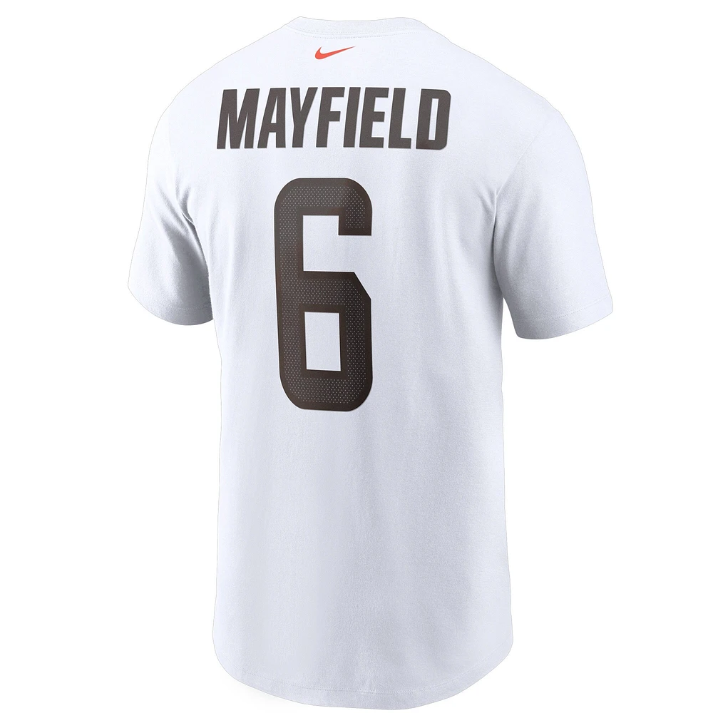 T-shirt avec nom et numéro Nike Baker Mayfield pour hommes, blanc, Cleveland Browns