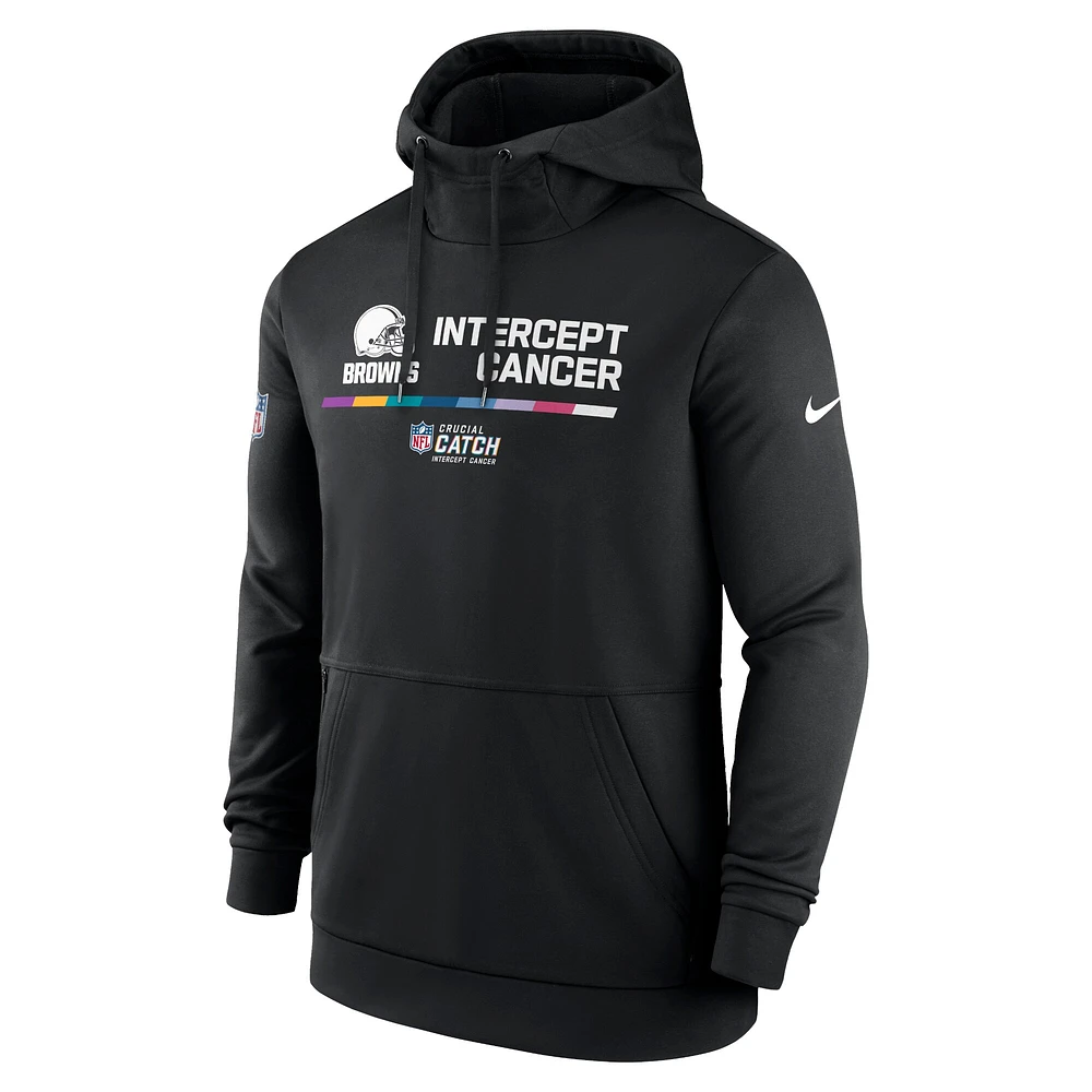 Sweat à capuche Nike pour hommes, noir, Cleveland Browns, NFL Crucial Catch Therma Performance