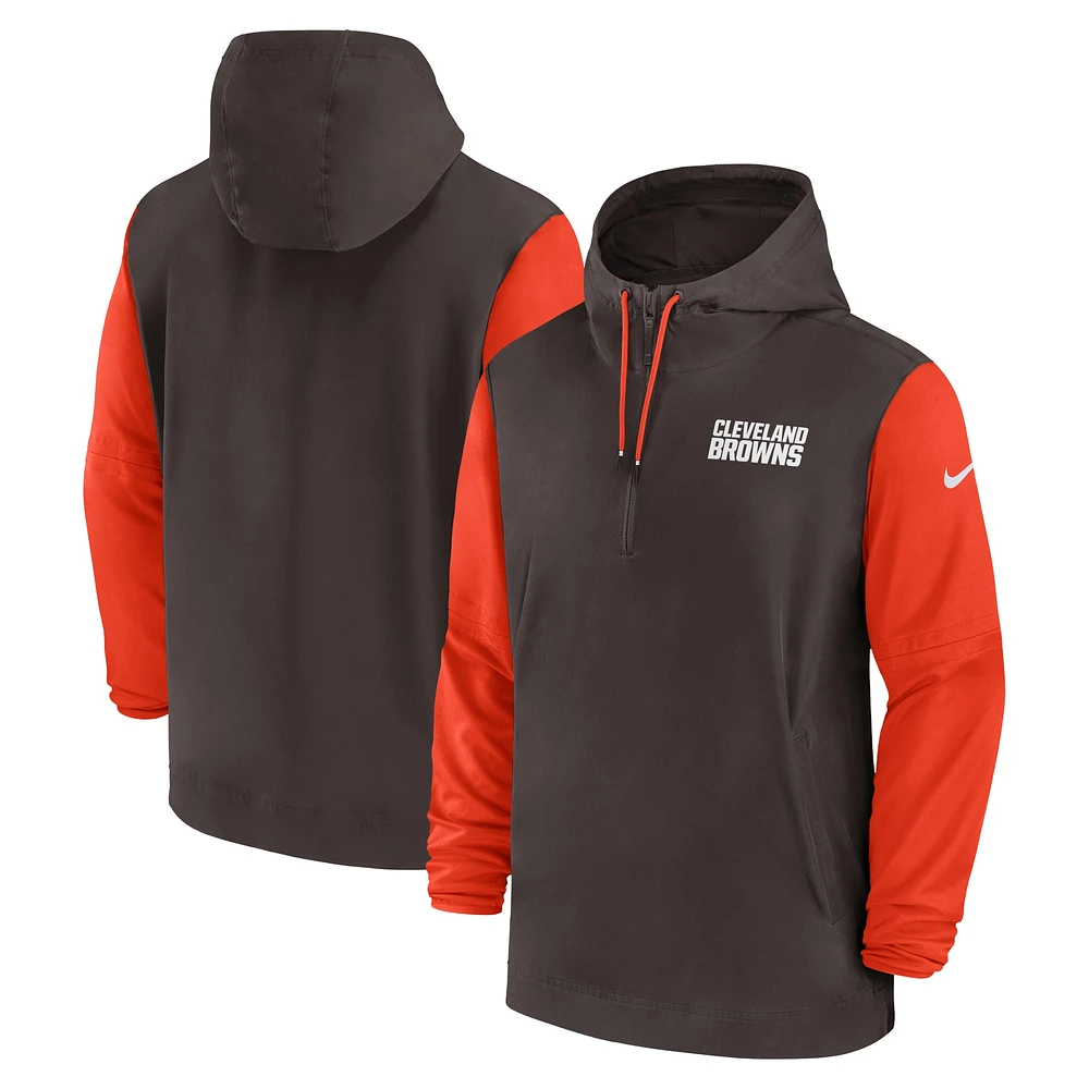 Men's Nike Brown/Orange Cleveland Browns 2024/25 Sideline Pre-Game Player 1/2-Zip Hoodie Jacket