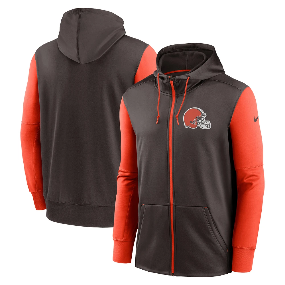 Sweat à capuche entièrement zippé Nike Cleveland Browns Performance pour homme, marron/orange