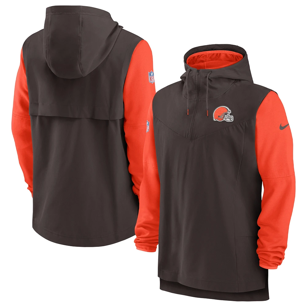 Chandail à capuchon quart de glissière pour homme Cleveland Browns Sideline Player Nike, brun/orange